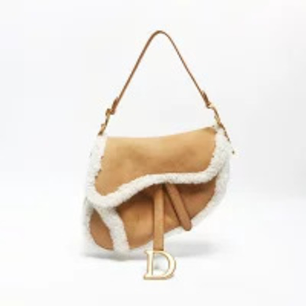 Christian Dior Saddle Bag Sheepskin x Shoulder Brown